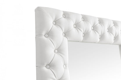 White Faux Leather Leaning Accent Mirror