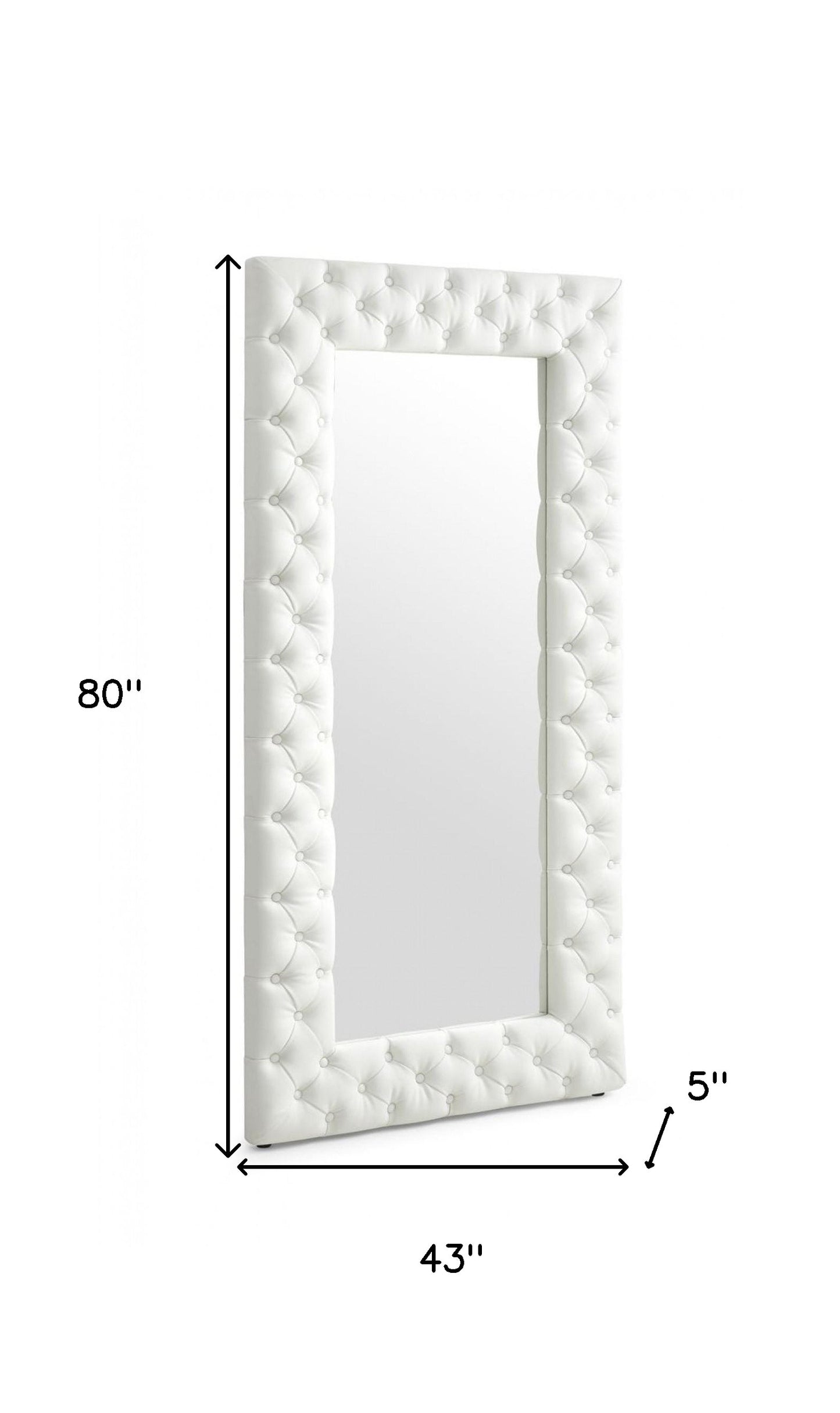 White Faux Leather Leaning Accent Mirror