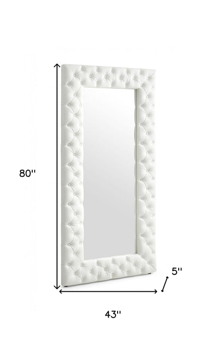 White Faux Leather Leaning Accent Mirror