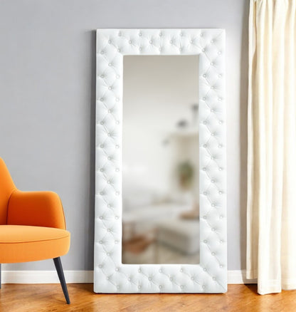 White Faux Leather Leaning Accent Mirror