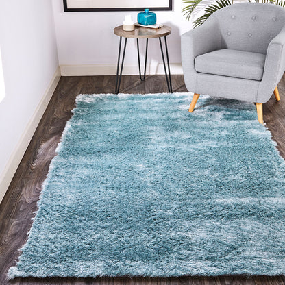 8 x 10 Blue & Silver Shag Tufted Handmade Rug
