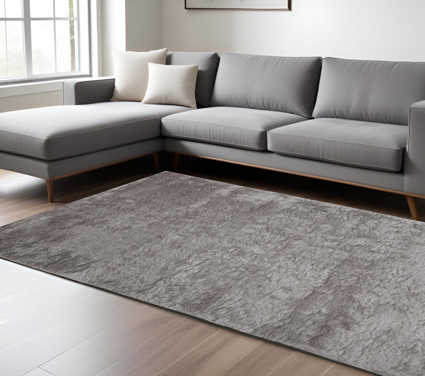 8 x 10 Gray & Silver Shag Tufted Handmade Rug