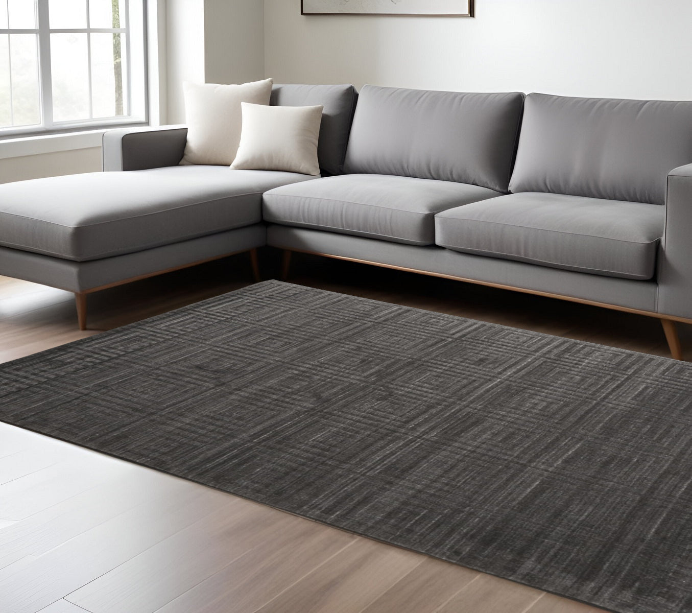 8 x 10 Gray Geometric Hand Woven Rug