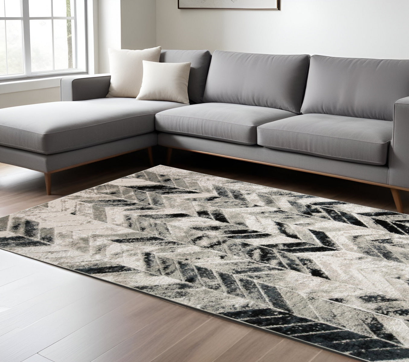 8 x 10 Black Gray & Silver Geometric Rug