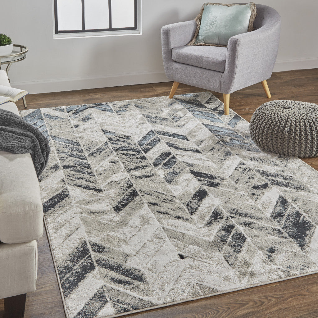 8 x 10 Black Gray & Silver Geometric Rug