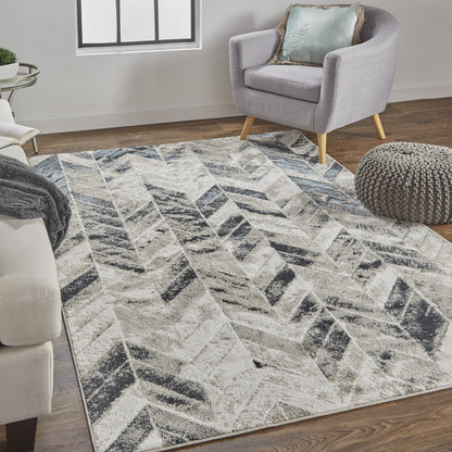 8 x 10 Black Gray & Silver Geometric Rug