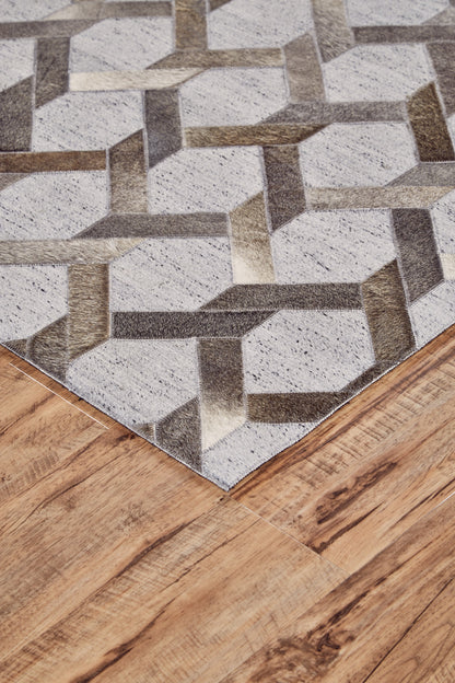 10 x 13 Gray Taupe & Silver Geometric Hand Woven Rug