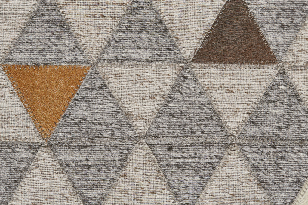 10 x 13 Gray Ivory & Brown Geometric Hand Woven Rug