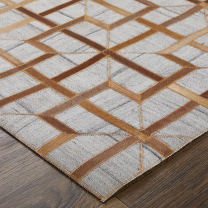 10 x 13 Tan Brown & Gray Geometric Hand Woven Rug