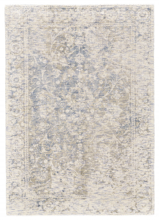 10 x 13 Ivory Blue & Tan Hand Woven Rug