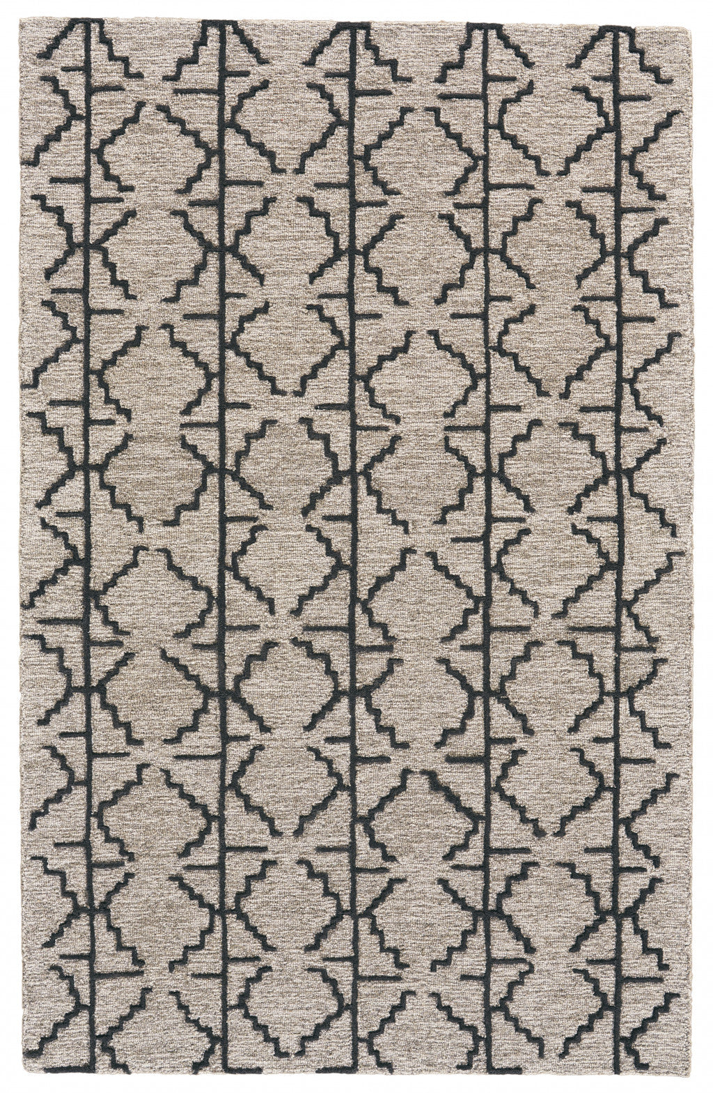 10 x 13 Black Taupe & Gray Wool Geometric Tufted Handmade Stain Resistant Rug