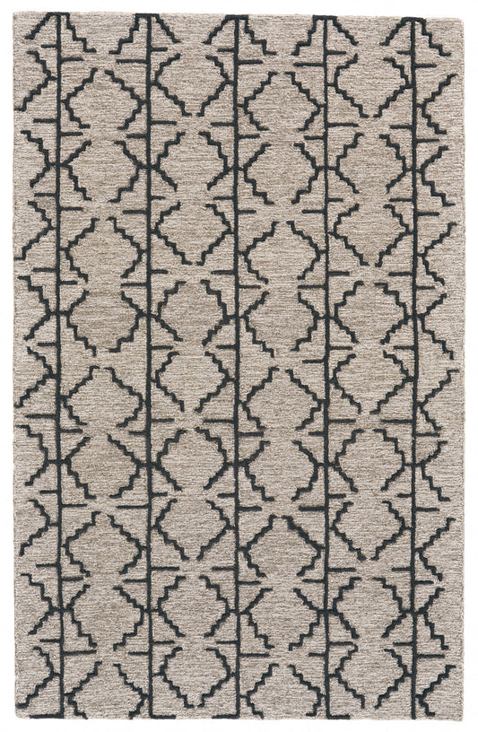 10 x 13 Black Taupe & Gray Wool Geometric Tufted Handmade Stain Resistant Rug