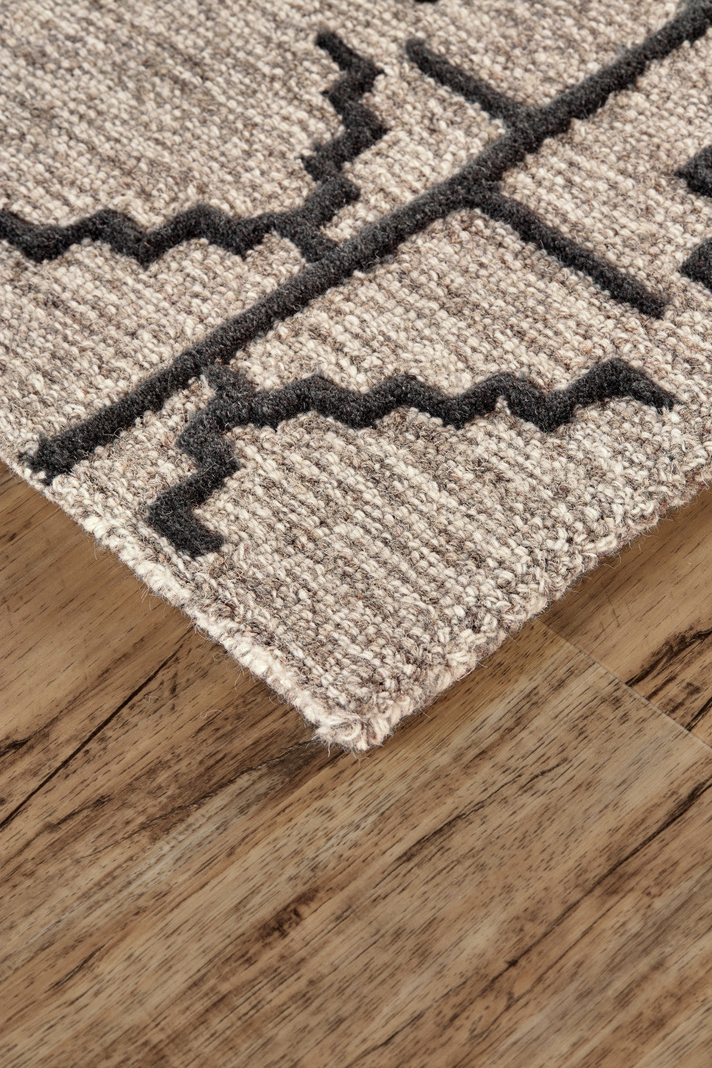 10 x 13 Black Taupe & Gray Wool Geometric Tufted Handmade Stain Resistant Rug