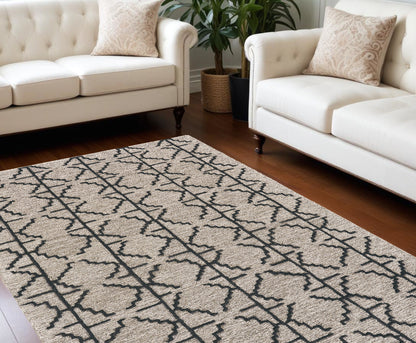 10 x 13 Black Taupe & Gray Wool Geometric Tufted Handmade Stain Resistant Rug