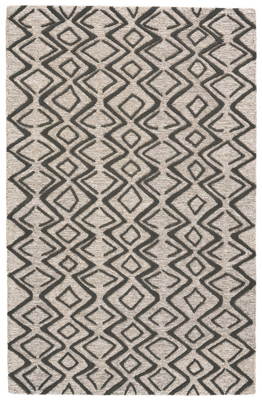 10 x 13 Black Gray & Taupe Wool Geometric Tufted Handmade Stain Resistant Rug
