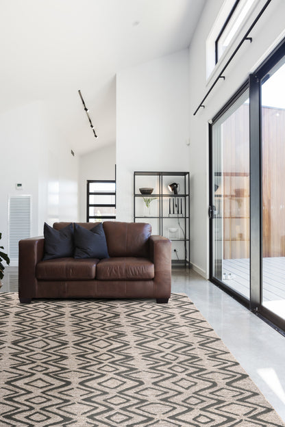 10 x 13 Black Gray & Taupe Wool Geometric Tufted Handmade Stain Resistant Rug