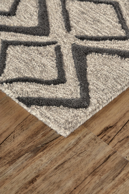10 x 13 Black Gray & Taupe Wool Geometric Tufted Handmade Stain Resistant Rug