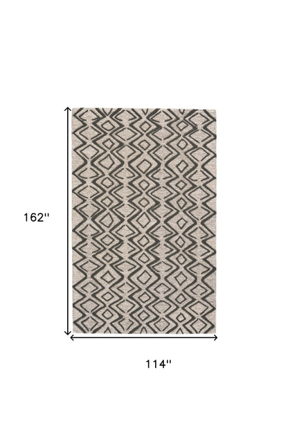 10 x 13 Black Gray & Taupe Wool Geometric Tufted Handmade Stain Resistant Rug