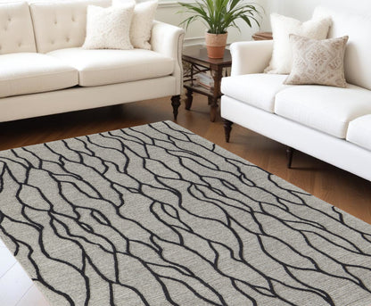 10 x 13 Taupe Black & Gray Wool Tufted Handmade Stain Resistant Rug