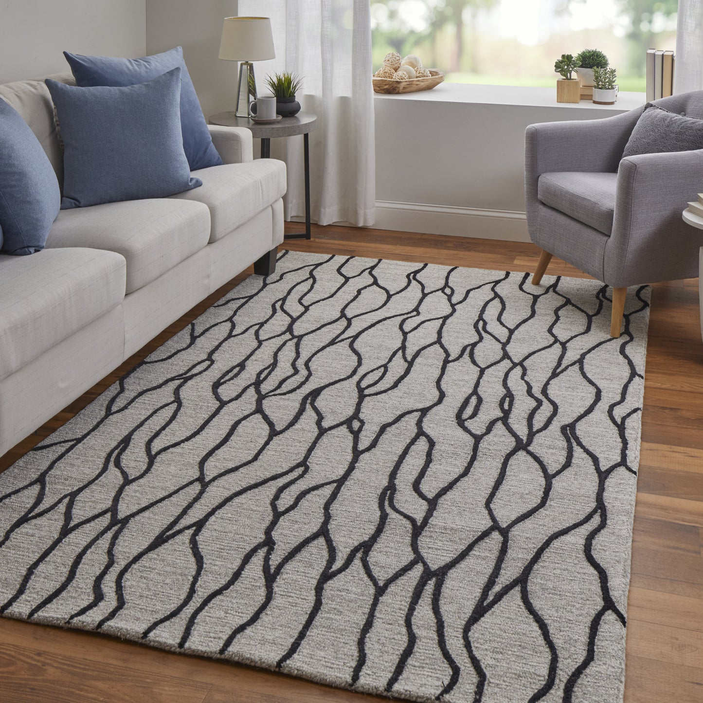 10 x 13 Taupe Black & Gray Wool Tufted Handmade Stain Resistant Rug