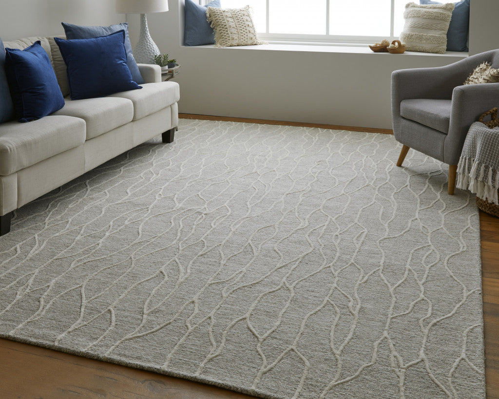 10 x 13 Taupe & Ivory Wool Tufted Handmade Stain Resistant Rug