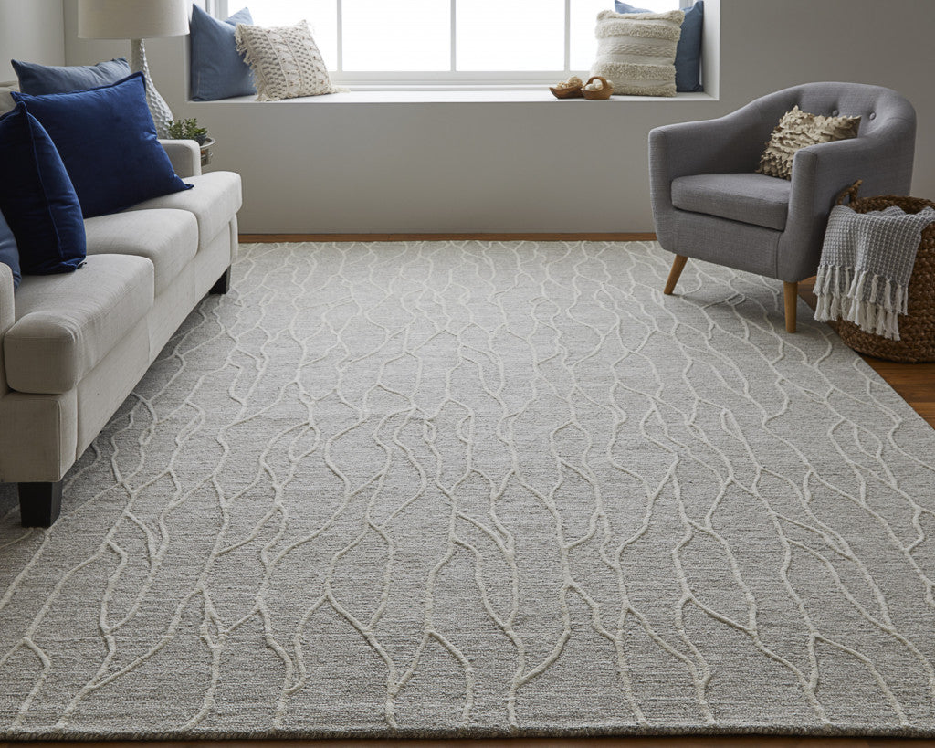 10 x 13 Taupe & Ivory Wool Tufted Handmade Stain Resistant Rug