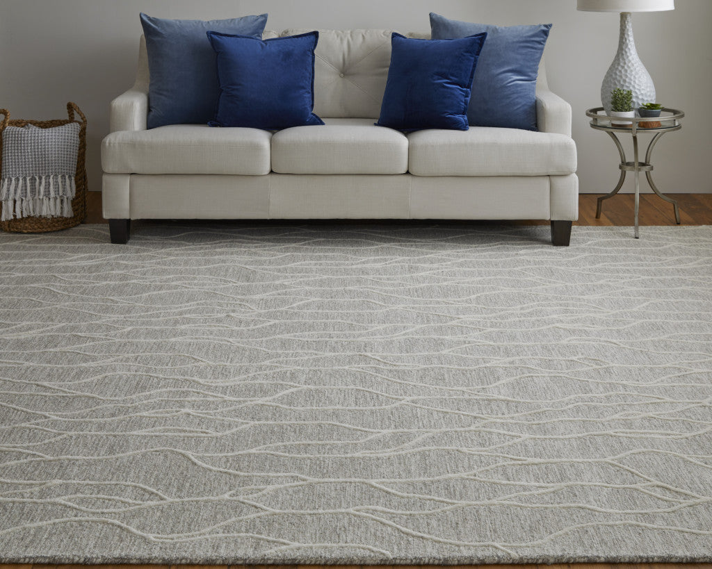 10 x 13 Taupe & Ivory Wool Tufted Handmade Stain Resistant Rug