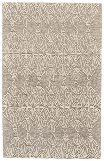 10 x 13 Tan & Ivory Wool Geometric Tufted Handmade Stain Resistant Rug
