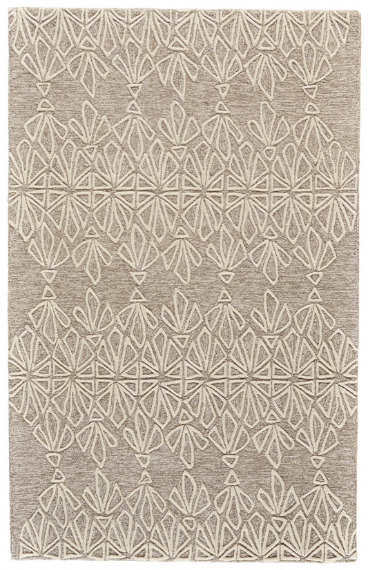 10 x 13 Tan & Ivory Wool Geometric Tufted Handmade Stain Resistant Rug