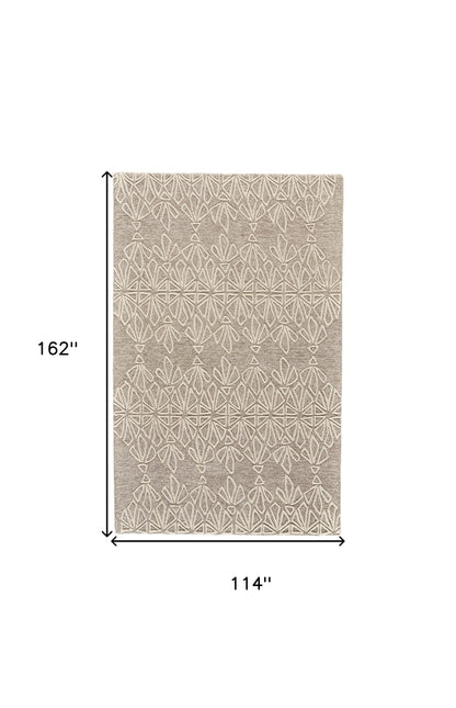 10 x 13 Tan & Ivory Wool Geometric Tufted Handmade Stain Resistant Rug