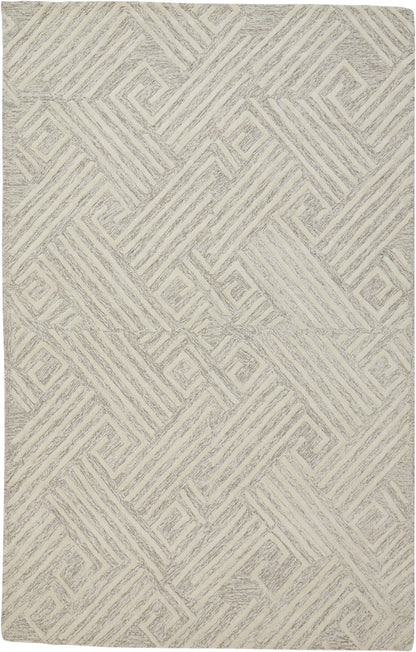 10 x 13 Tan & Ivory Wool Geometric Tufted Handmade Stain Resistant Rug