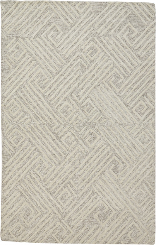 10 x 13 Tan & Ivory Wool Geometric Tufted Handmade Stain Resistant Rug