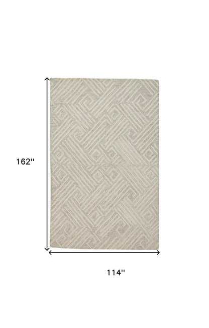 10 x 13 Tan & Ivory Wool Geometric Tufted Handmade Stain Resistant Rug