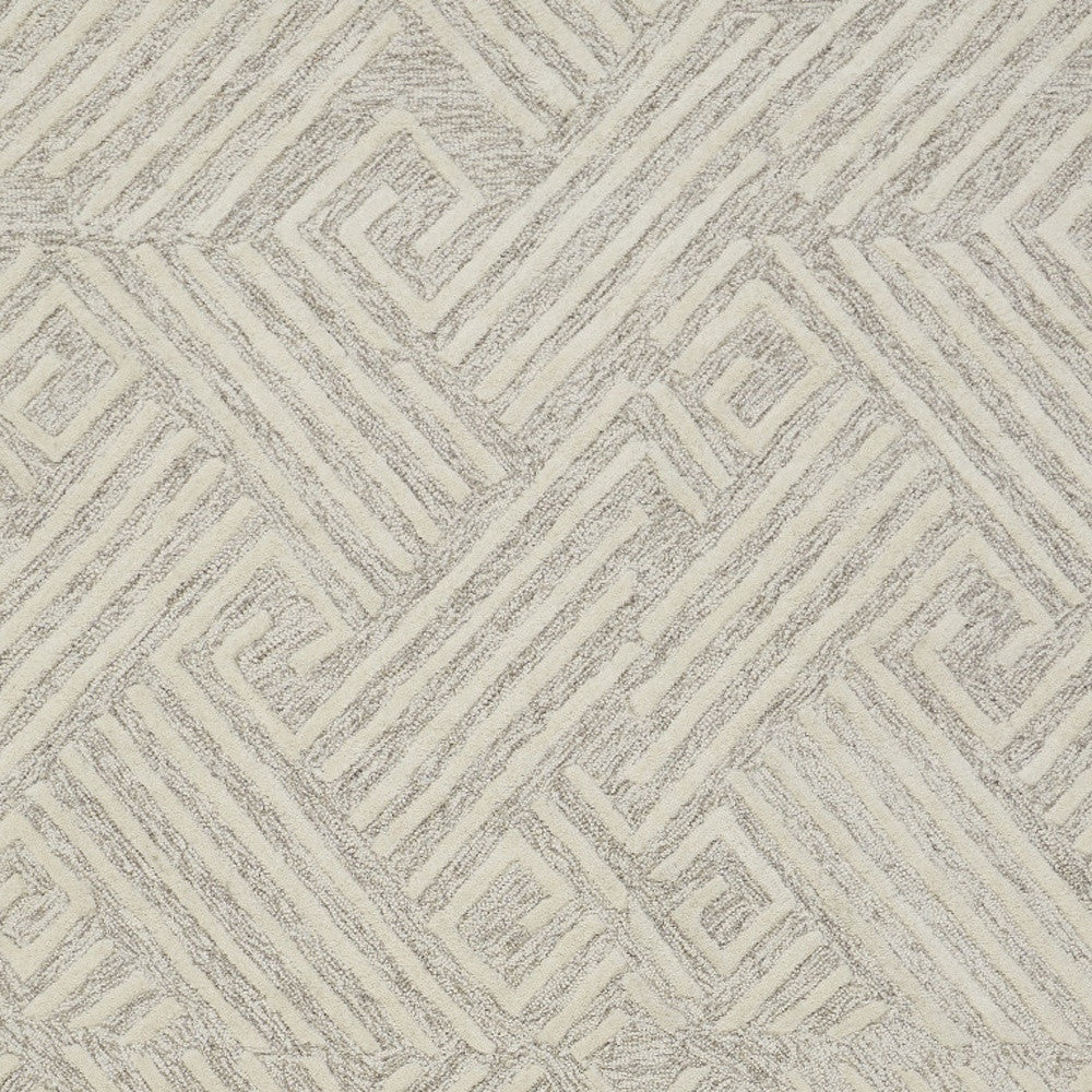 10 x 13 Tan & Ivory Wool Geometric Tufted Handmade Stain Resistant Rug