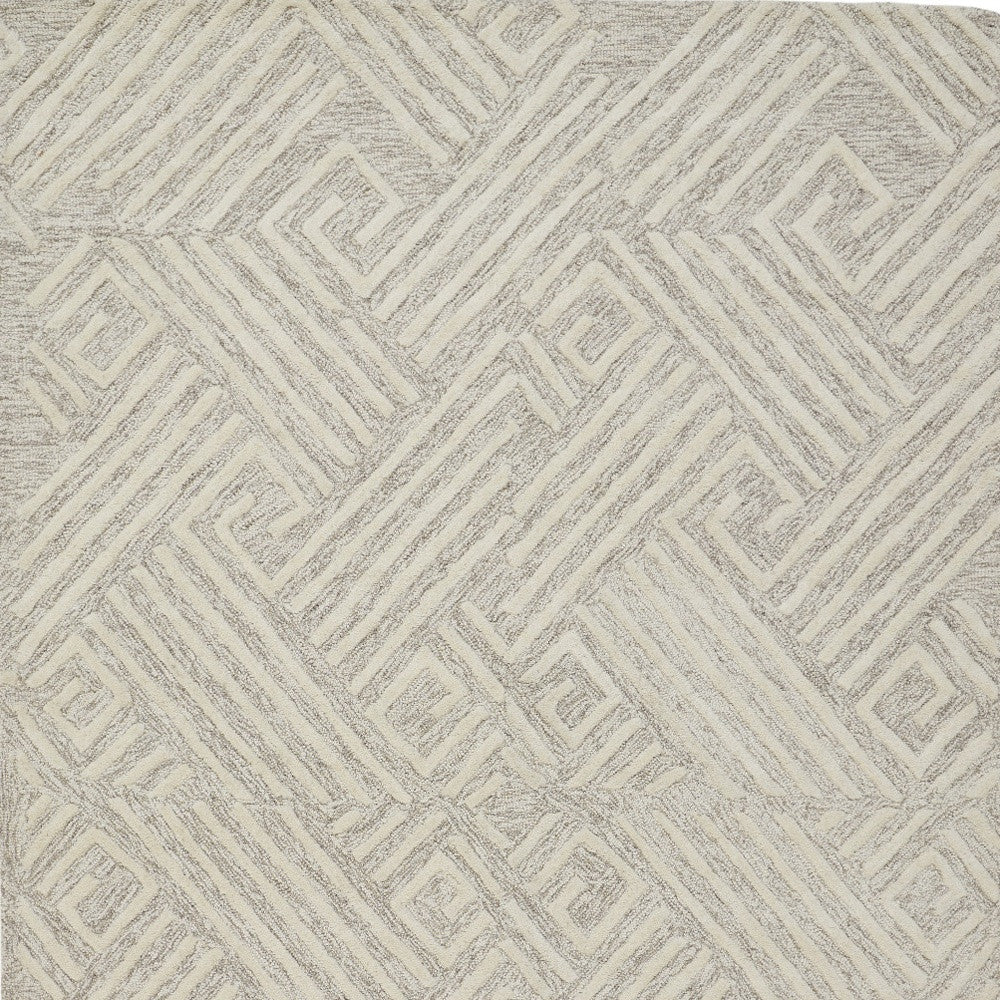 10 x 13 Tan & Ivory Wool Geometric Tufted Handmade Stain Resistant Rug