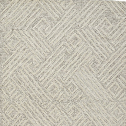 10 x 13 Tan & Ivory Wool Geometric Tufted Handmade Stain Resistant Rug