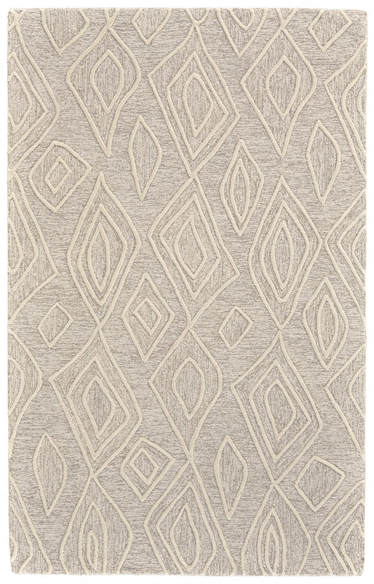 10 x 13 Tan & Ivory Wool Geometric Tufted Handmade Stain Resistant Rug