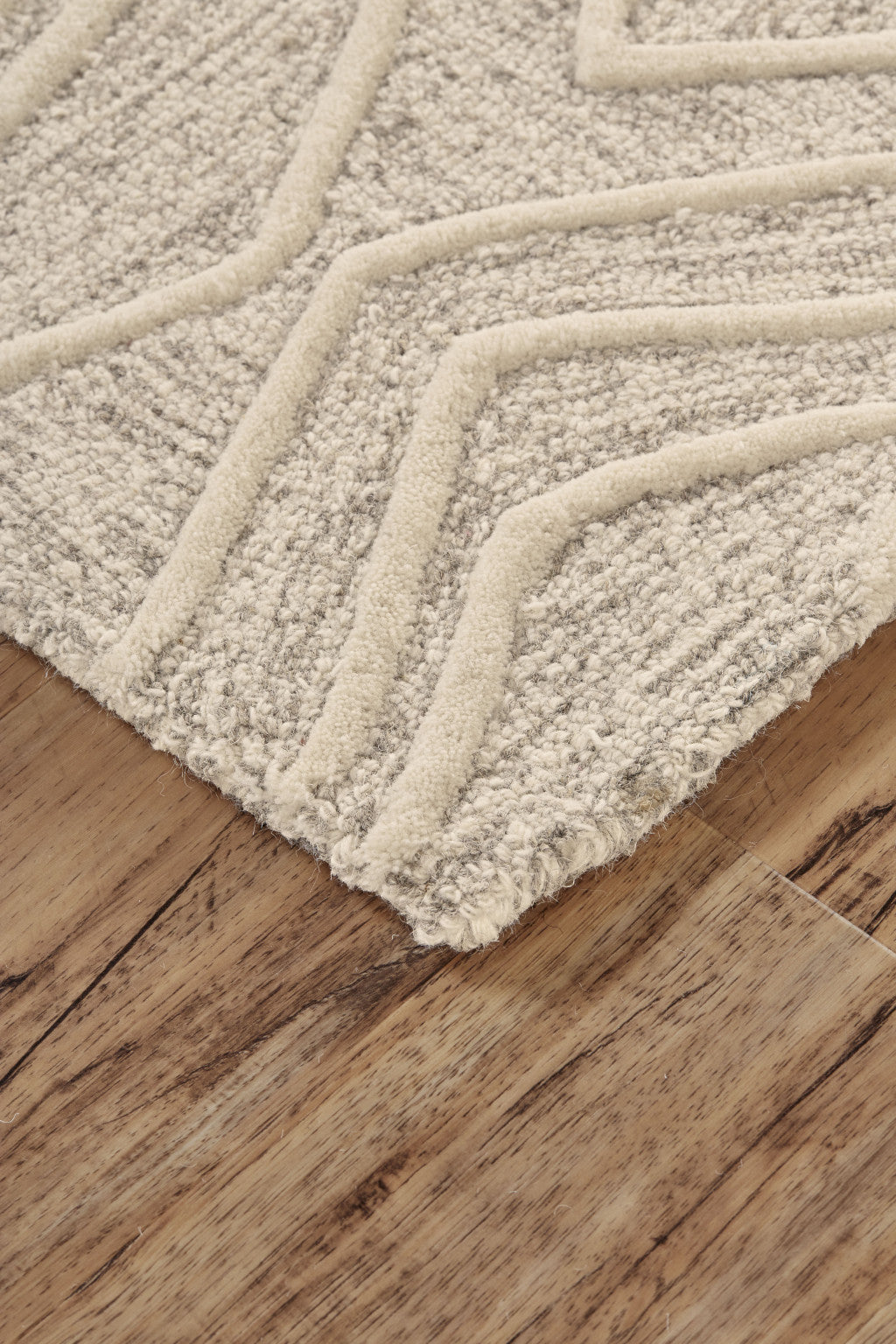 10 x 13 Tan & Ivory Wool Geometric Tufted Handmade Stain Resistant Rug