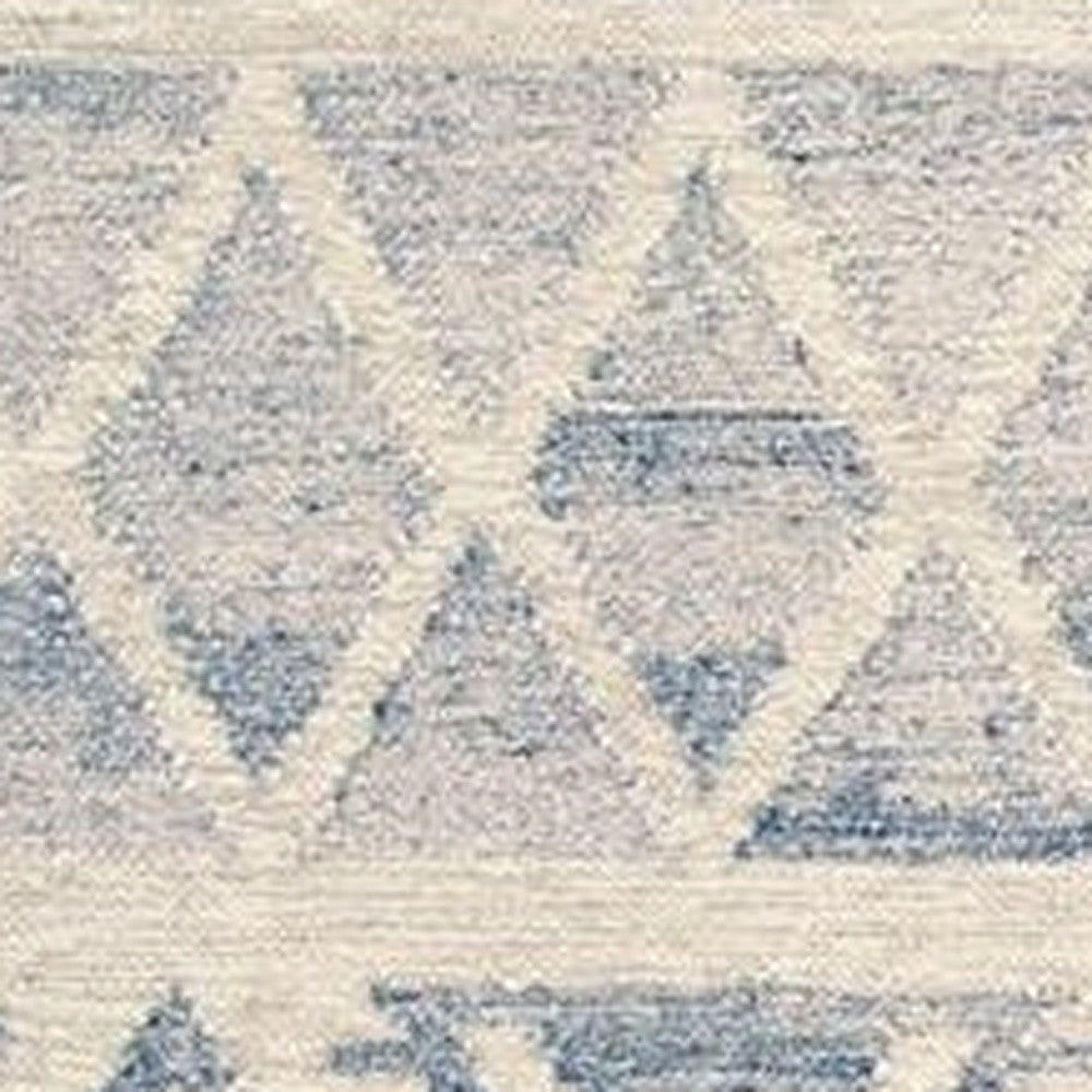 9 x 12 Blue & Ivory Wool Geometric Flatweave Handmade Rug With Fringe