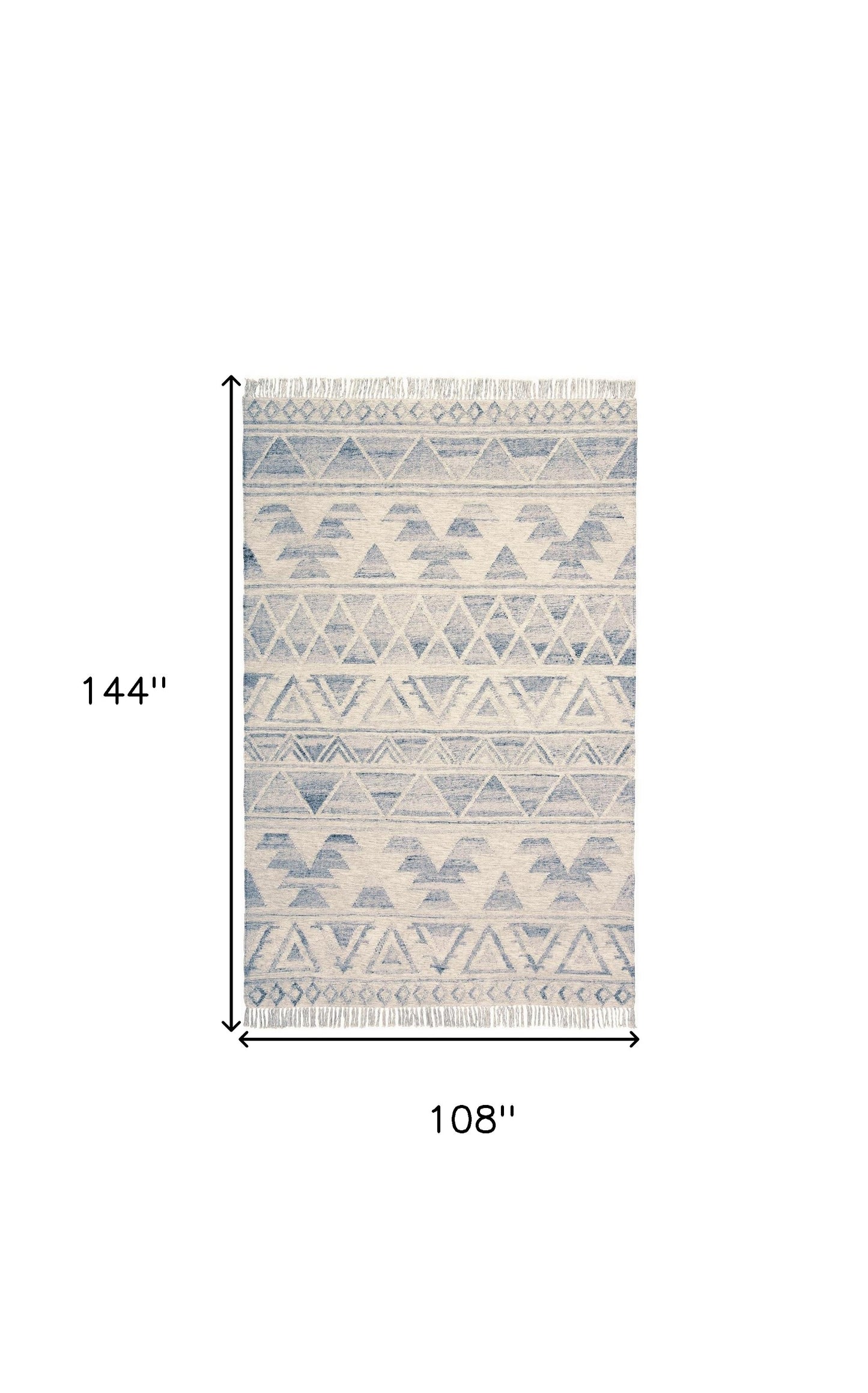 9 x 12 Blue & Ivory Wool Geometric Flatweave Handmade Rug With Fringe