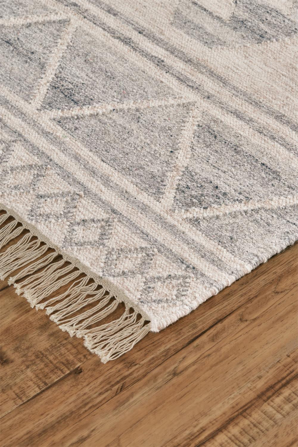 9 x 12 Blue & Ivory Wool Geometric Flatweave Handmade Rug With Fringe