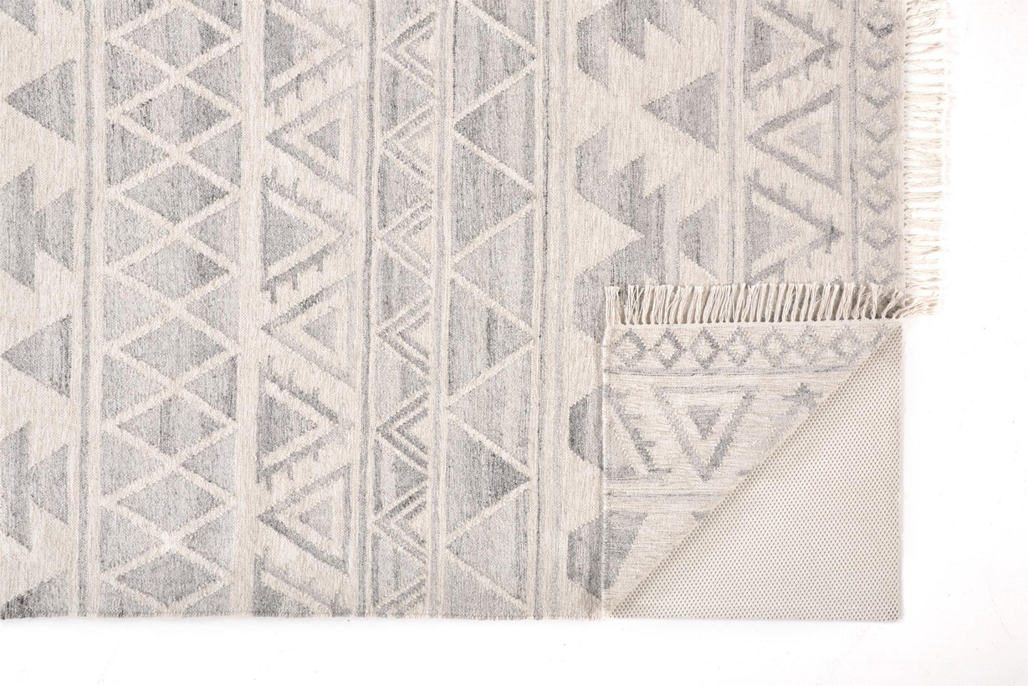 9 x 12 Blue & Ivory Wool Geometric Flatweave Handmade Rug With Fringe
