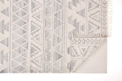 9 x 12 Blue & Ivory Wool Geometric Flatweave Handmade Rug With Fringe