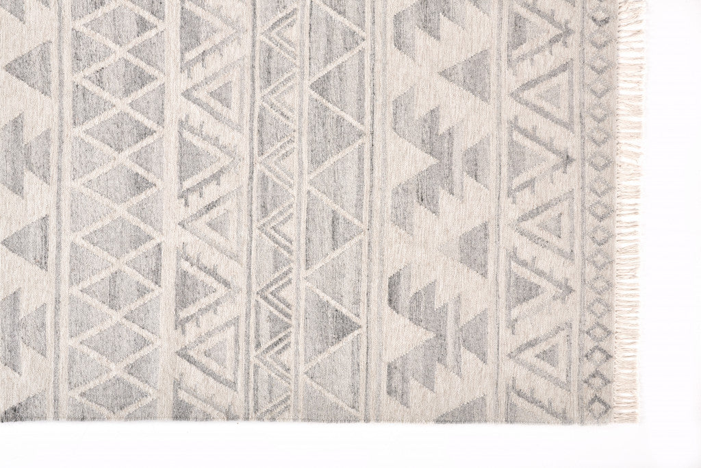 9 x 12 Blue & Ivory Wool Geometric Flatweave Handmade Rug With Fringe