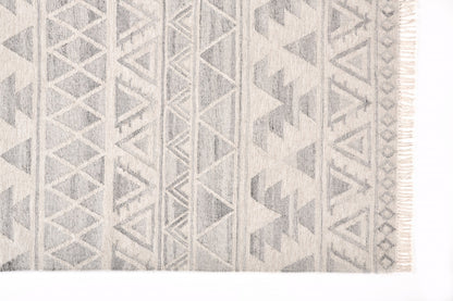9 x 12 Blue & Ivory Wool Geometric Flatweave Handmade Rug With Fringe