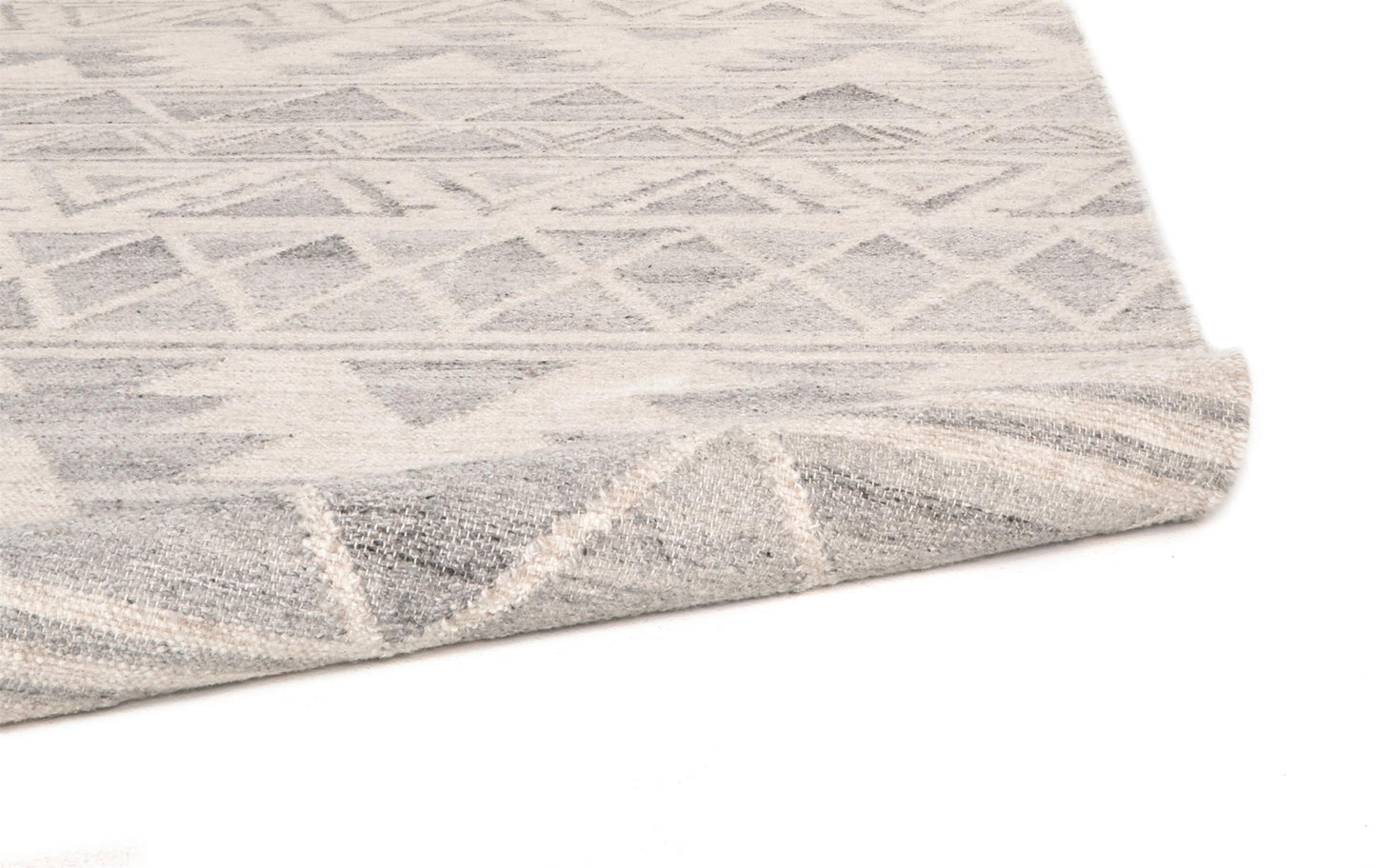 9 x 12 Blue & Ivory Wool Geometric Flatweave Handmade Rug With Fringe