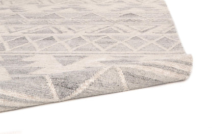 9 x 12 Blue & Ivory Wool Geometric Flatweave Handmade Rug With Fringe