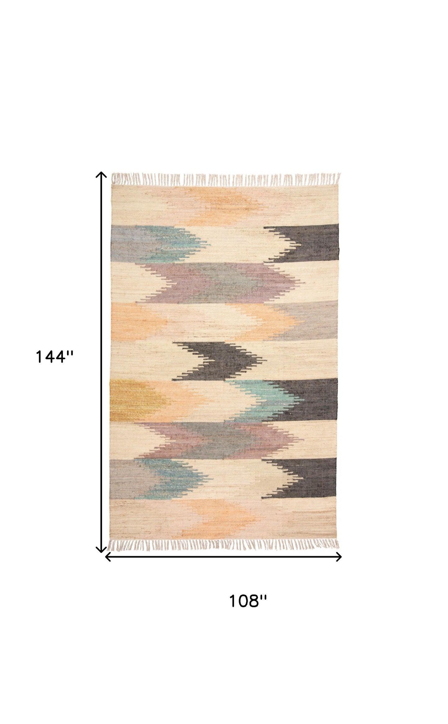 9 x 12 Tan Blue & Orange Geometric Dhurrie Flatweave Handmade Rug With Fringe