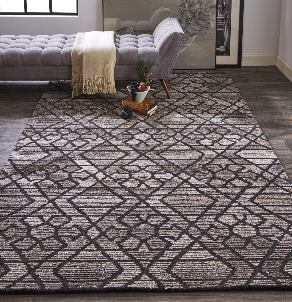 9 x 12 Black & Taupe Wool Paisley Hand Tufted Rug
