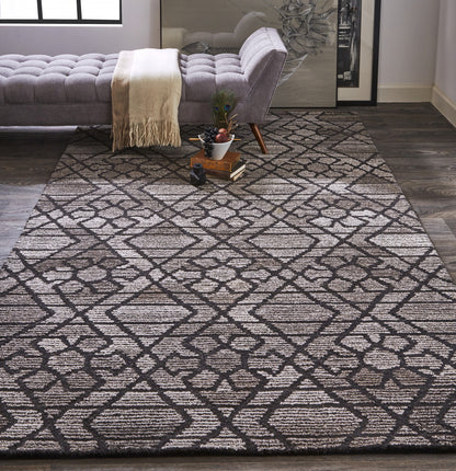 9 x 12 Black & Taupe Wool Paisley Hand Tufted Rug
